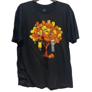New Threadless Mens Medium Kitty Cat Fall Leaves Tree Cotton Short Sleeve Tee